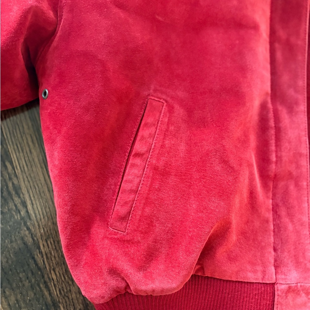 Red Suede Bomber vintage Jacket - - Picture 6 of 6
